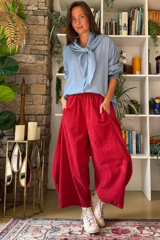 Bateau Needlecord 7/8 Barrel Culotte Pant Morello